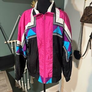 Vintage 80s Lavon Colorblock Windbreaker Jacket Neon Pink/Teal Size S